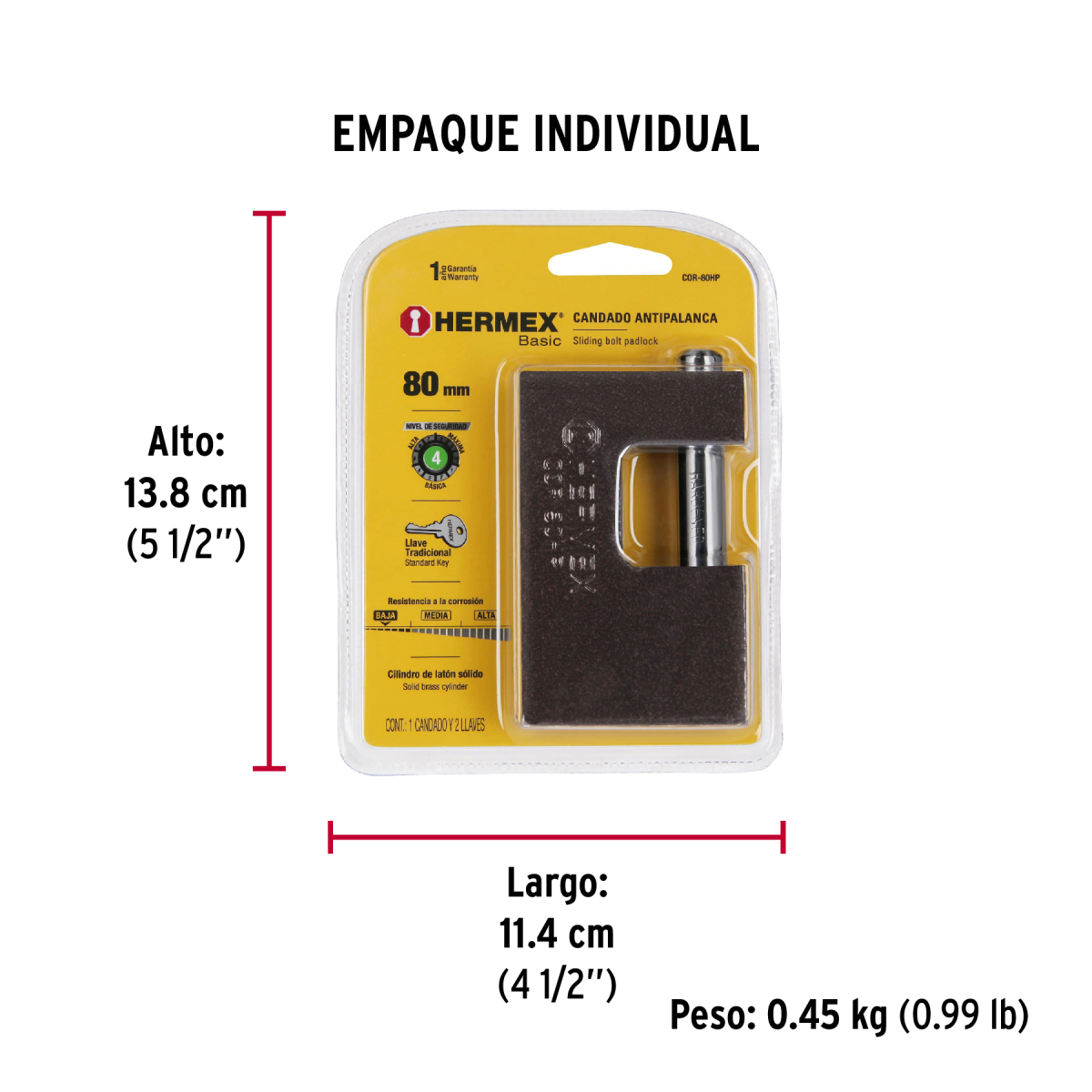 CANDADO ANTIPALANCA 80 MM HIERRO HERMEX BASIC COR-80HP - 6