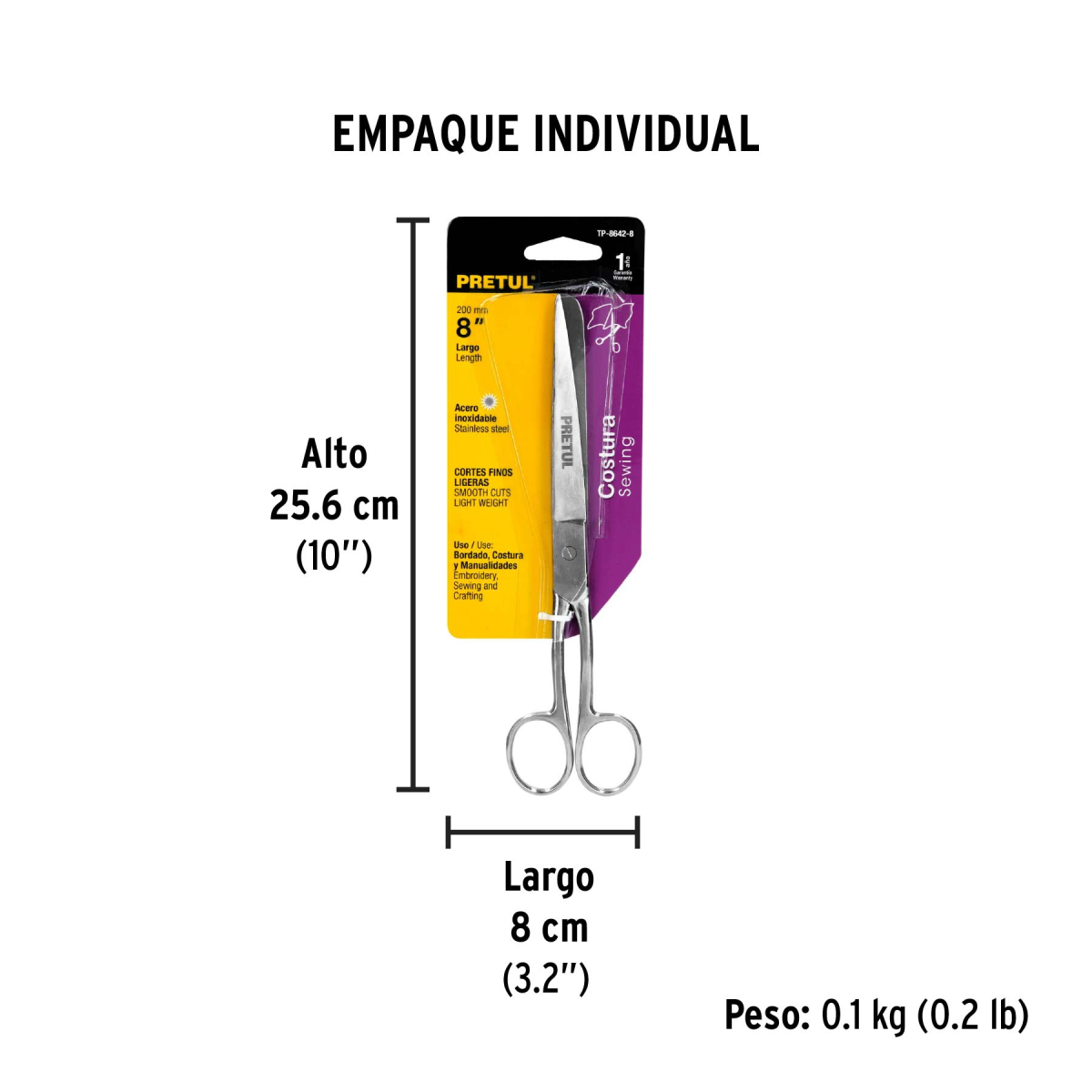 TIJERA PARA COSTURA 8' ACERO INOXIDABLE PRETUL TP-8642-8 - 3