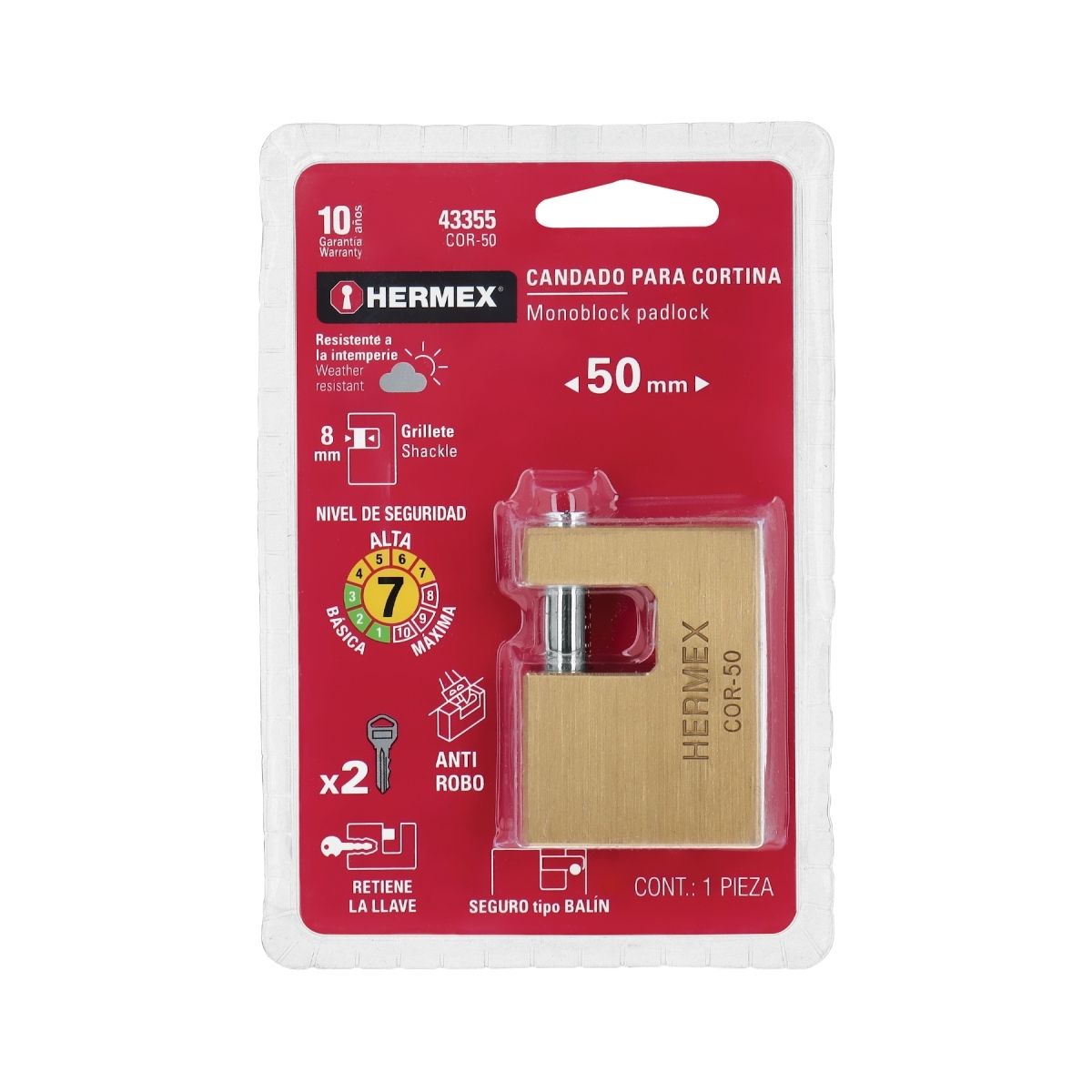 CANDADO ANTIPALANCA 50 MM LATÓN HERMEX COR-50 - 5