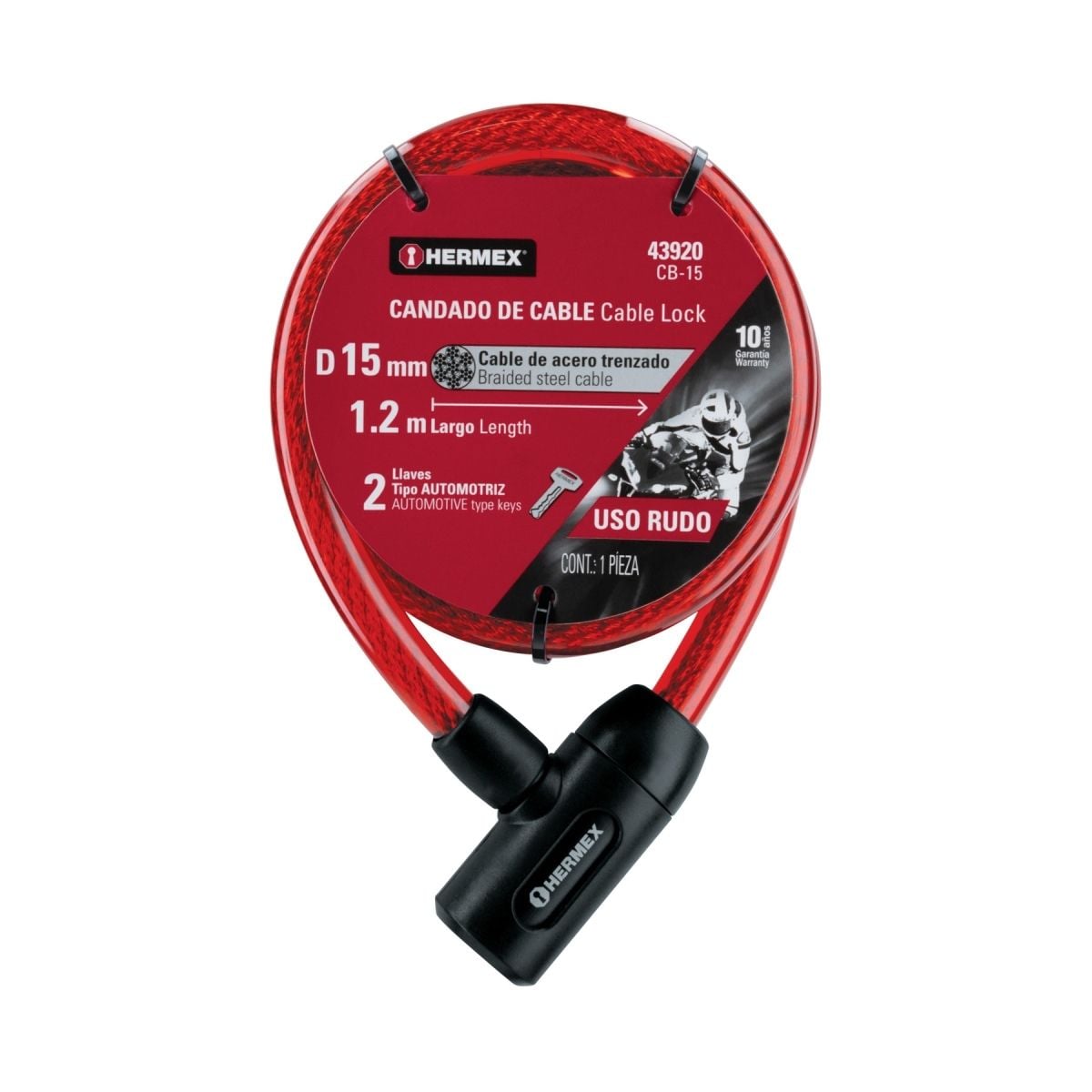 CANDADO DE CABLE CON LLAVE 15MM X 1.20 M HERMEX CB-15 - 4