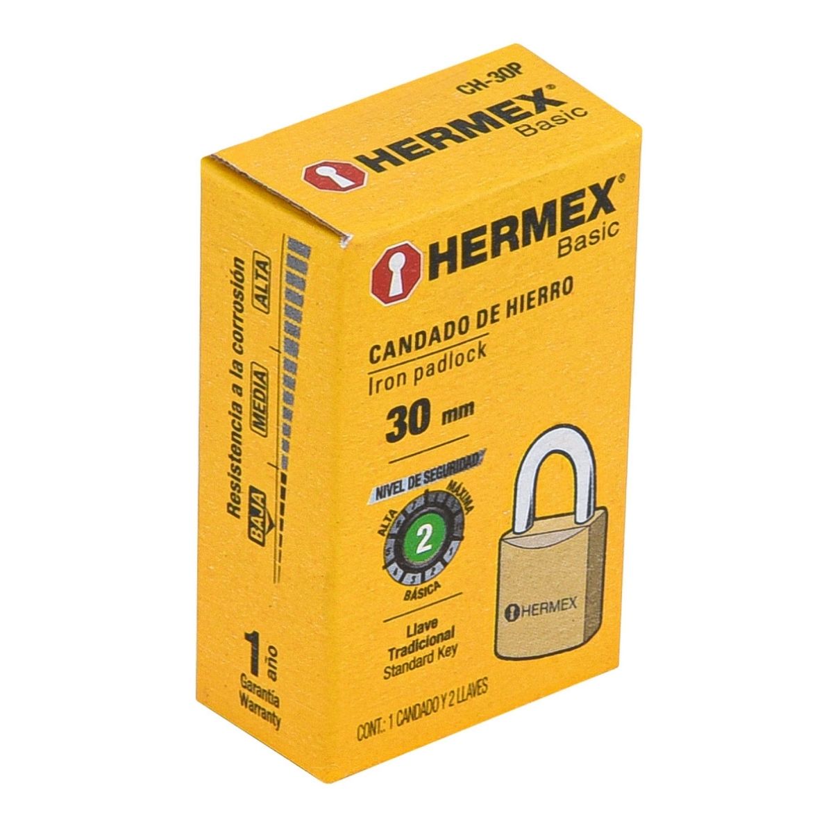 CANDADO DE HIERRO 30 MM COLOR LATÓN HERMEX BASIC CH-30P - 6