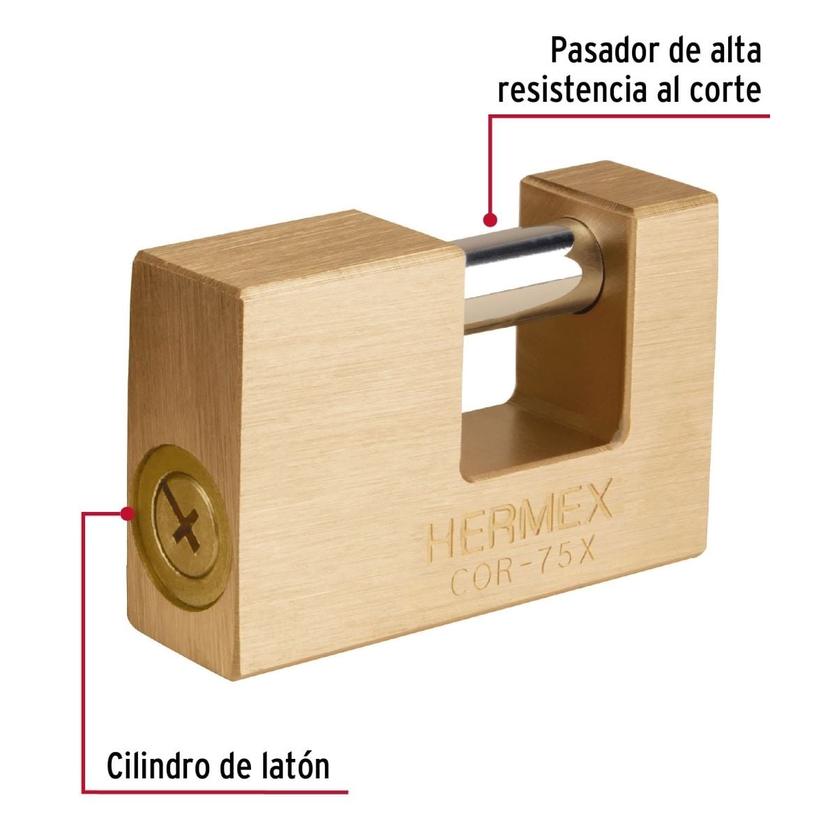 CANDADO ANTIPALANCA 75 MM LLAVE TETRA HERMEX COR-75X - 3