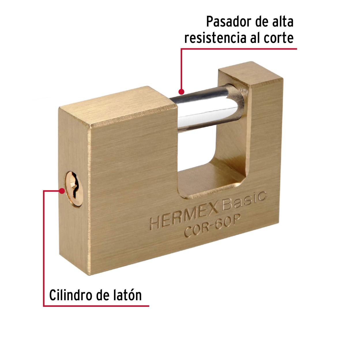 CANDADO ANTIPALANCA 60 MM LATÓN HERMEX BASIC COR-60P - 3