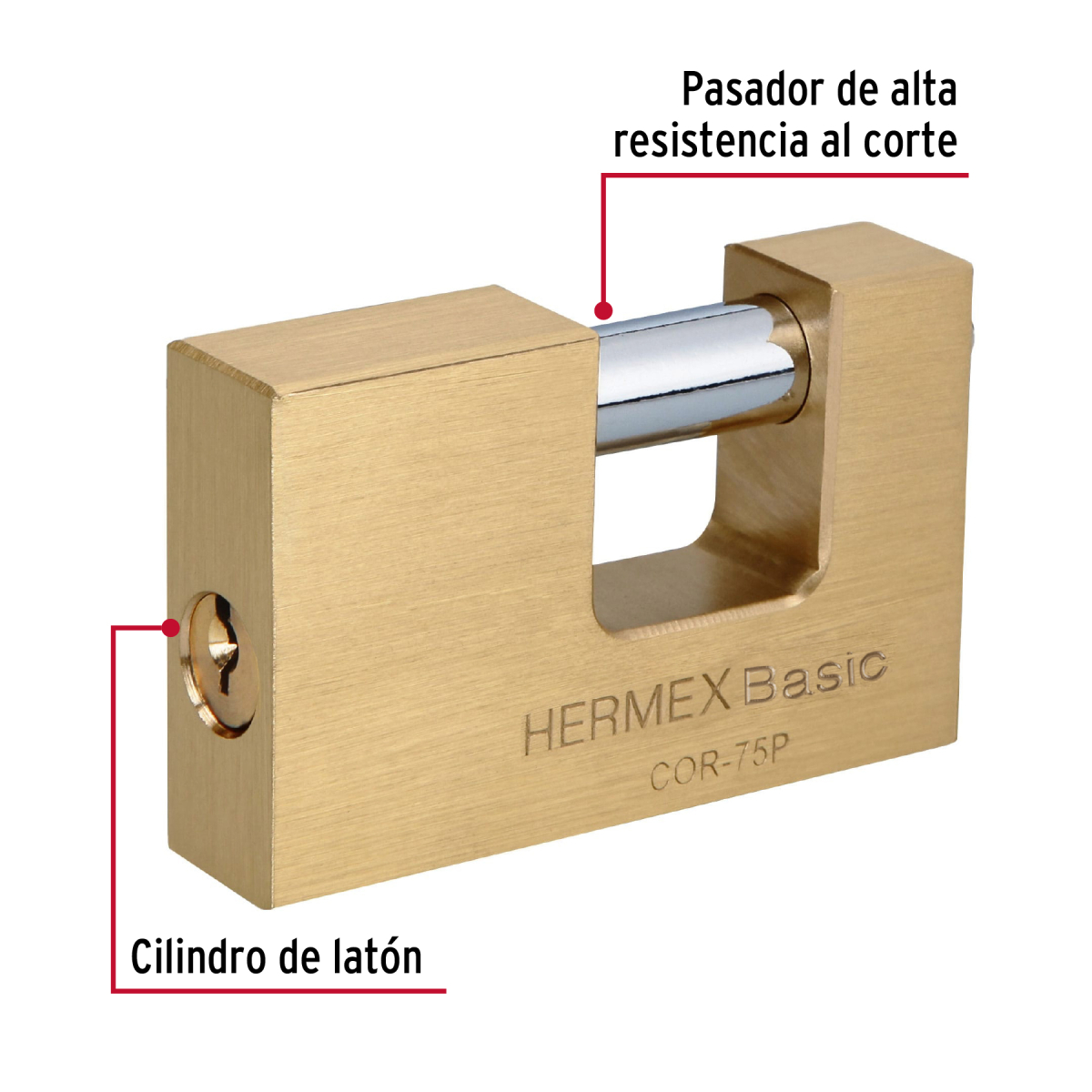 CANDADO ANTIPALANCA 75 MM LATÓN HERMEX BASIC COR-75P - 3