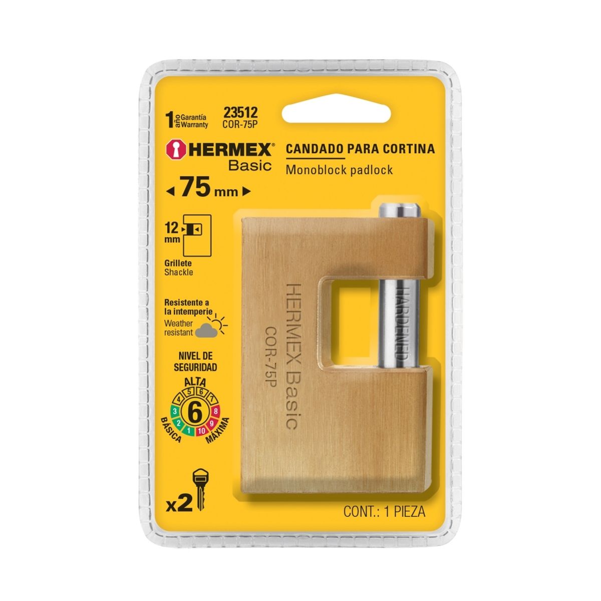 CANDADO ANTIPALANCA 75 MM LATÓN HERMEX BASIC COR-75P - 7