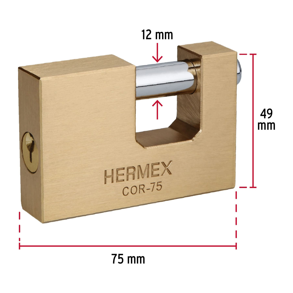 CANDADO ANTIPALANCA 75 MM LATÓN HERMEX COR-75 - 2