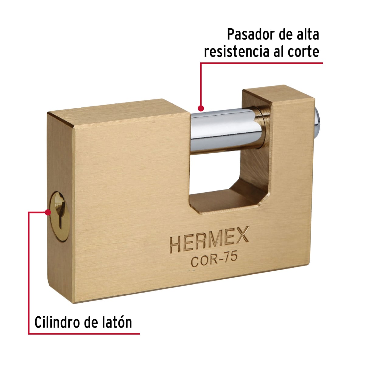 CANDADO ANTIPALANCA 75 MM LATÓN HERMEX COR-75 - 3
