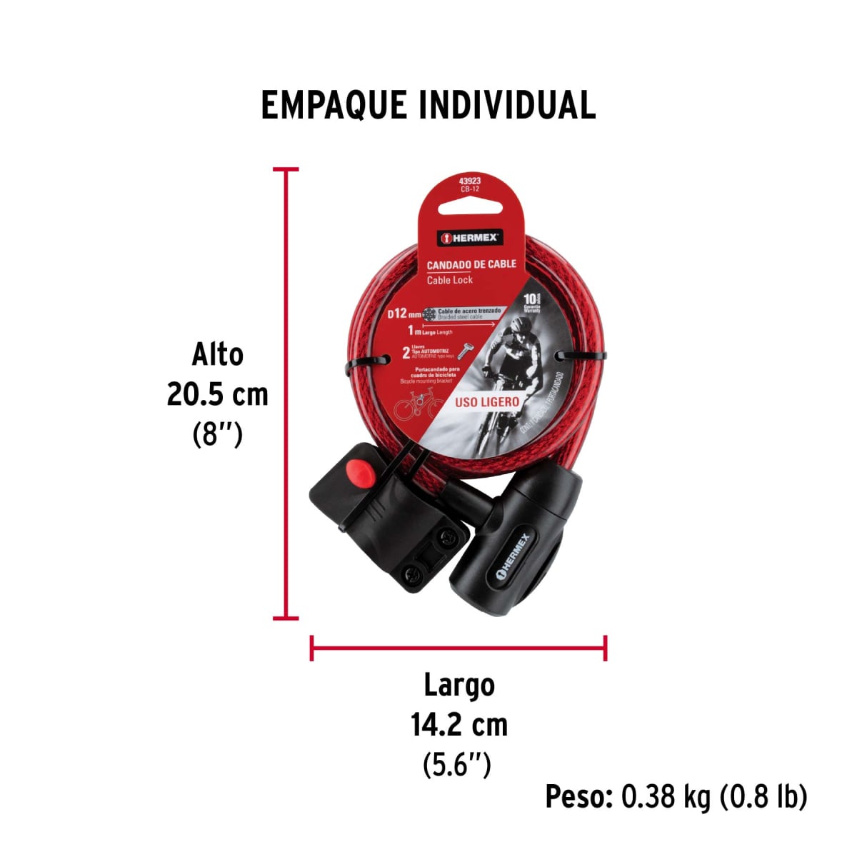 CANDADO DE CABLE CON LLAVE 12 MM X 1.0 M HERMEX CB-12 - 2