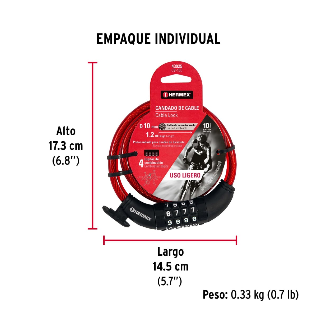 CANDADO DE CABLE CON COMBINACIÓN 10 MM HERMEX CB-10C - 2