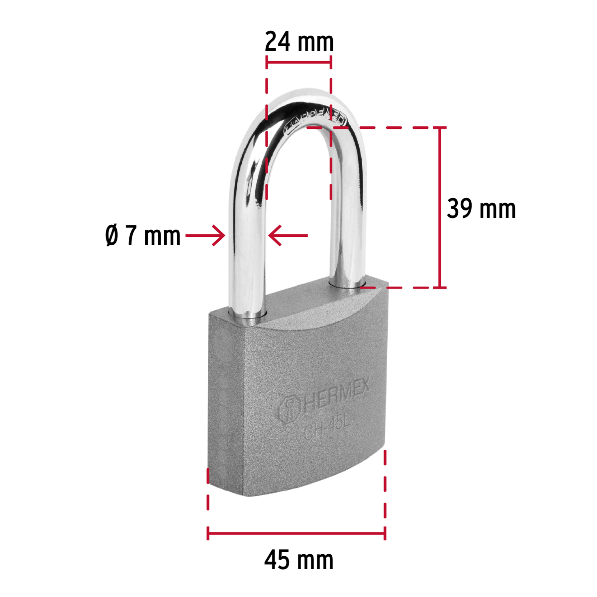 CANDADO DE HIERRO 45 MM ARCO LARGO HERMEX CH-45L - 2