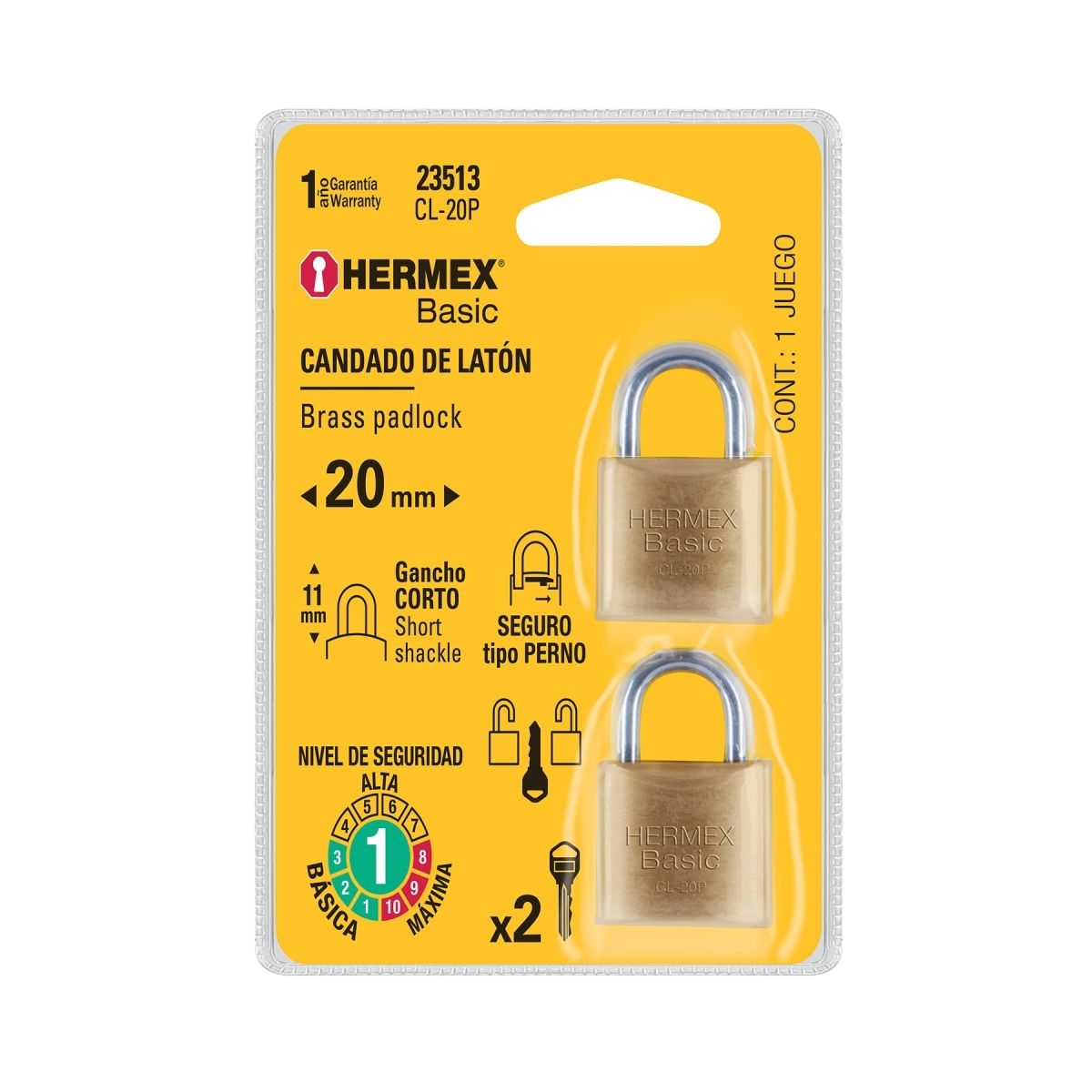 CANDADOS DE LATÓN 20 MM X2 UNIDADES HERMEX BASIC CL-20P - 6