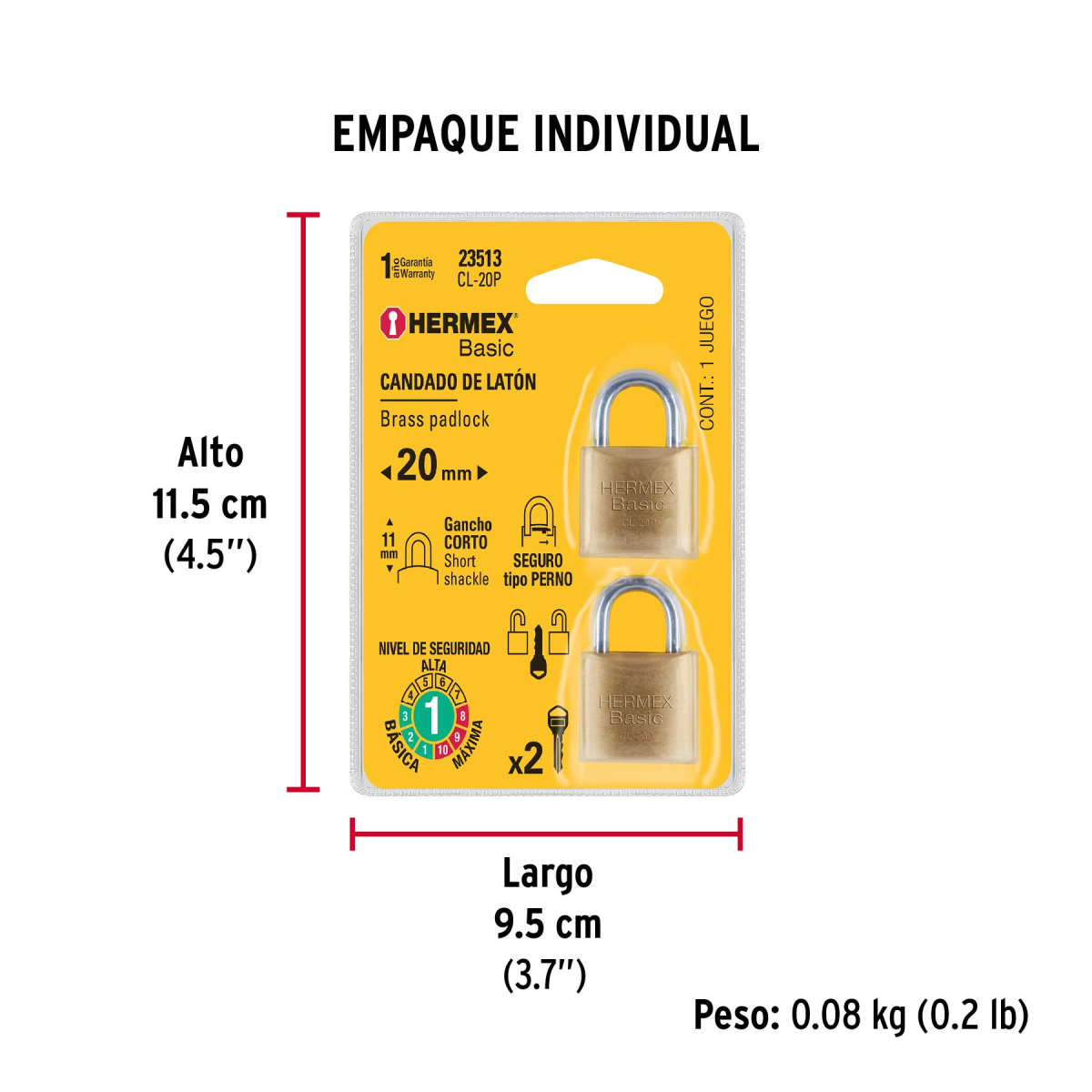 CANDADOS DE LATÓN 20 MM X2 UNIDADES HERMEX BASIC CL-20P - 7