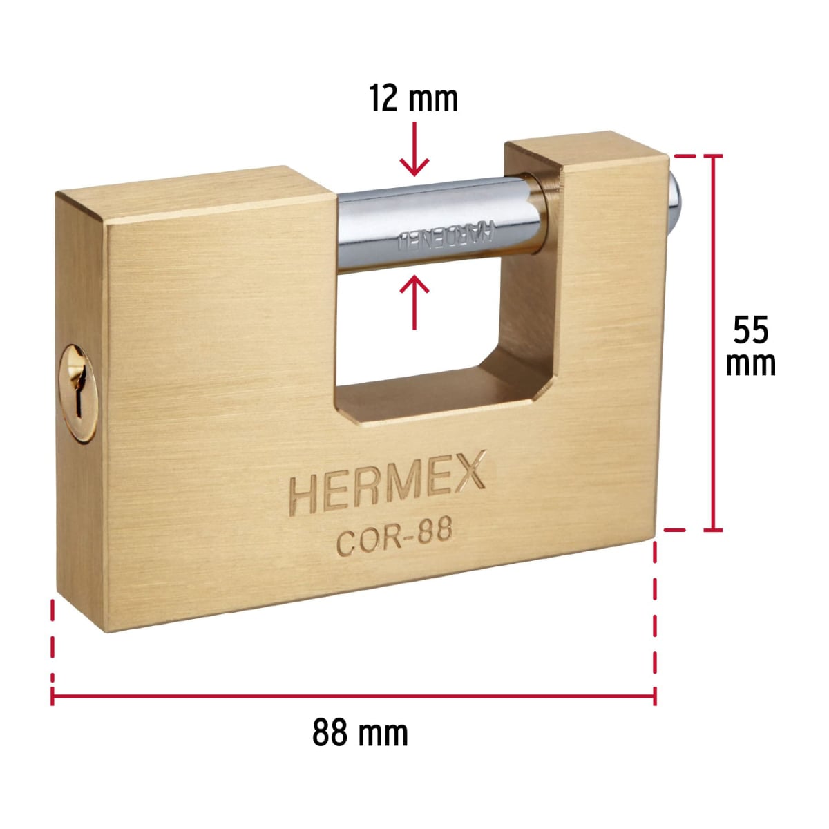 CANDADO ANTIPALANCA 88 MM LATÓN HERMEX COR-88 - 2
