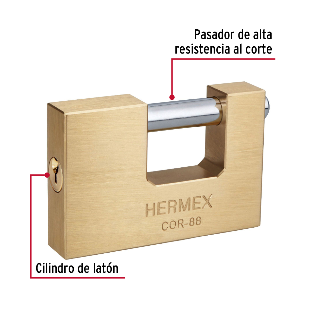 CANDADO ANTIPALANCA 88 MM LATÓN HERMEX COR-88 - 3