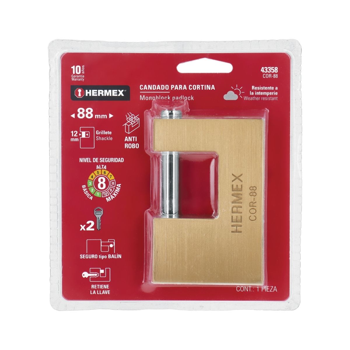 CANDADO ANTIPALANCA 88 MM LATÓN HERMEX COR-88 - 6