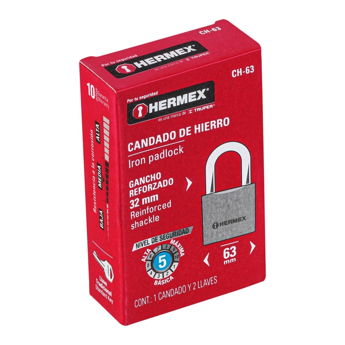 CANDADO DE HIERRO 63 MM ARCO CORTO HERMEX CH-63 - 7