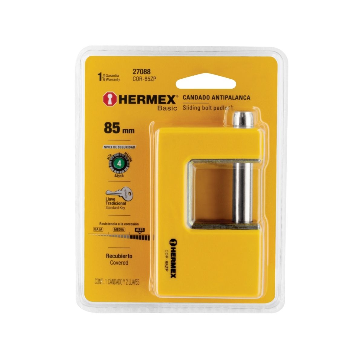 CANDADO ANTIPALANCA 85 MM METÁLICO HERMEX BASIC COR-85ZP - 7