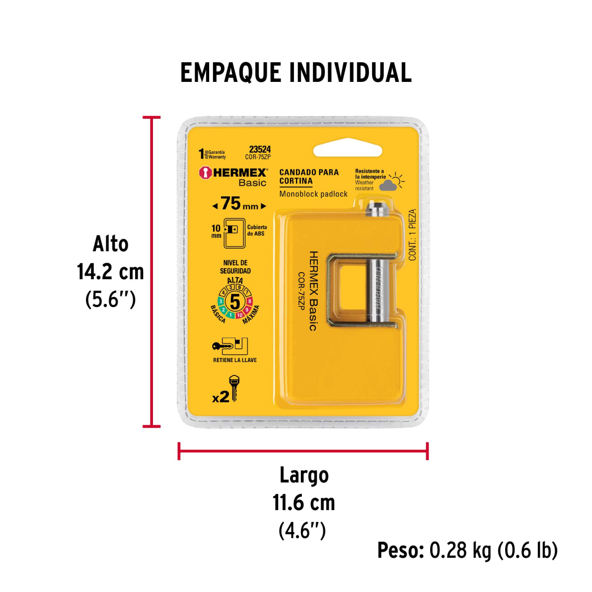 CANDADO ANTIPALANCA 75 MM METÁLICO HERMEX BASIC COR-75ZP - 6