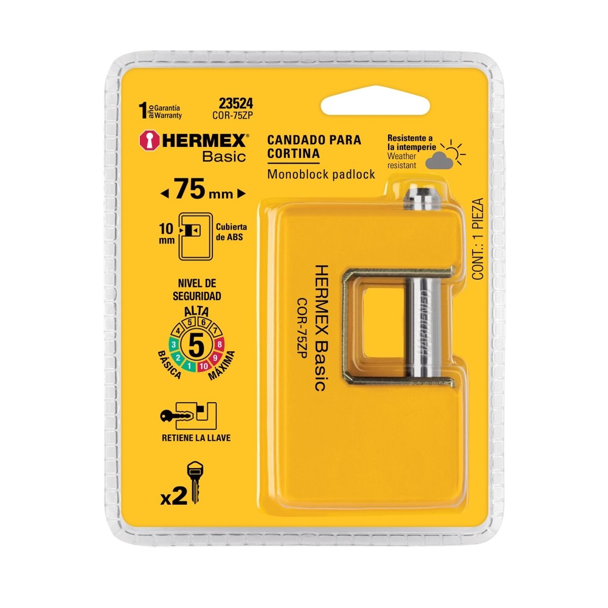 CANDADO ANTIPALANCA 75 MM METÁLICO HERMEX BASIC COR-75ZP - 7