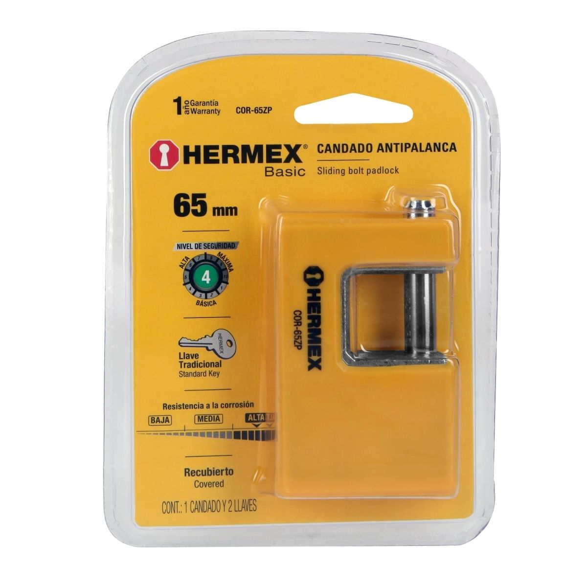 CANDADO ANTIPALANCA 65 MM METÁLICO HERMEX BASIC COR-65ZP - 7