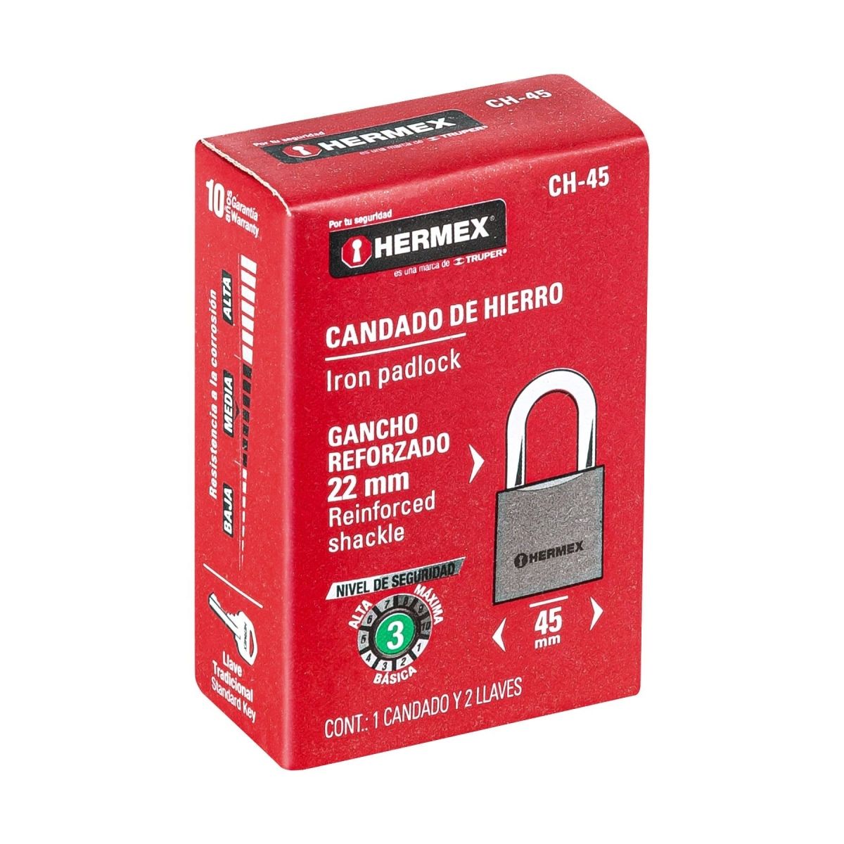 CANDADO DE HIERRO 45 MM ARCO CORTO HERMEX CH-45 - 7