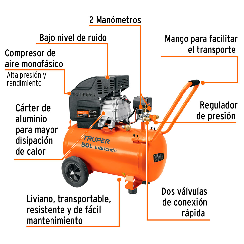 KIT DE COMPRESORA 50 L 220V/60 HZ PIPI-420 Y MANGUERA TRUPER - 2