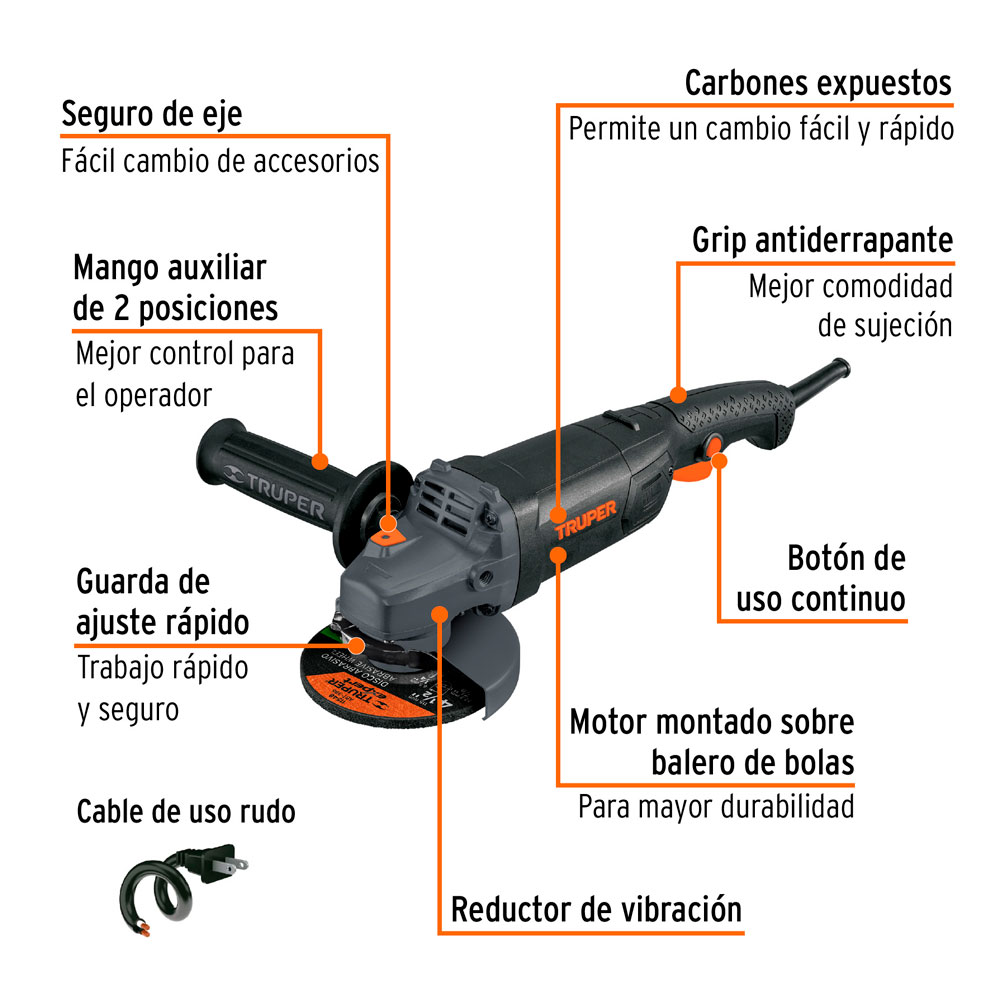 AMOLADORA INDUSTRIAL 4-1/2' 1250 W 220 V TRUPER - 2
