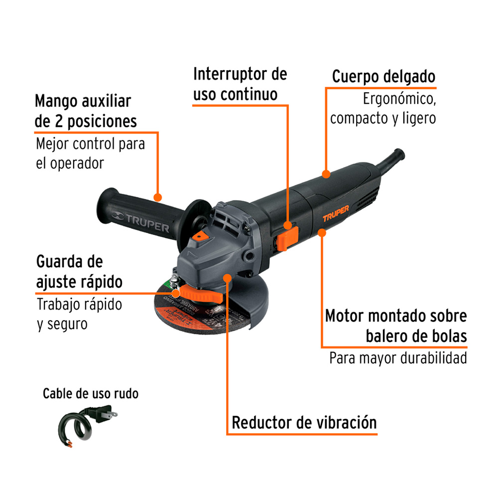 AMOLADORA INDUSTRIAL 4-1/2' DE 850 W 220 V TRUPER - 2