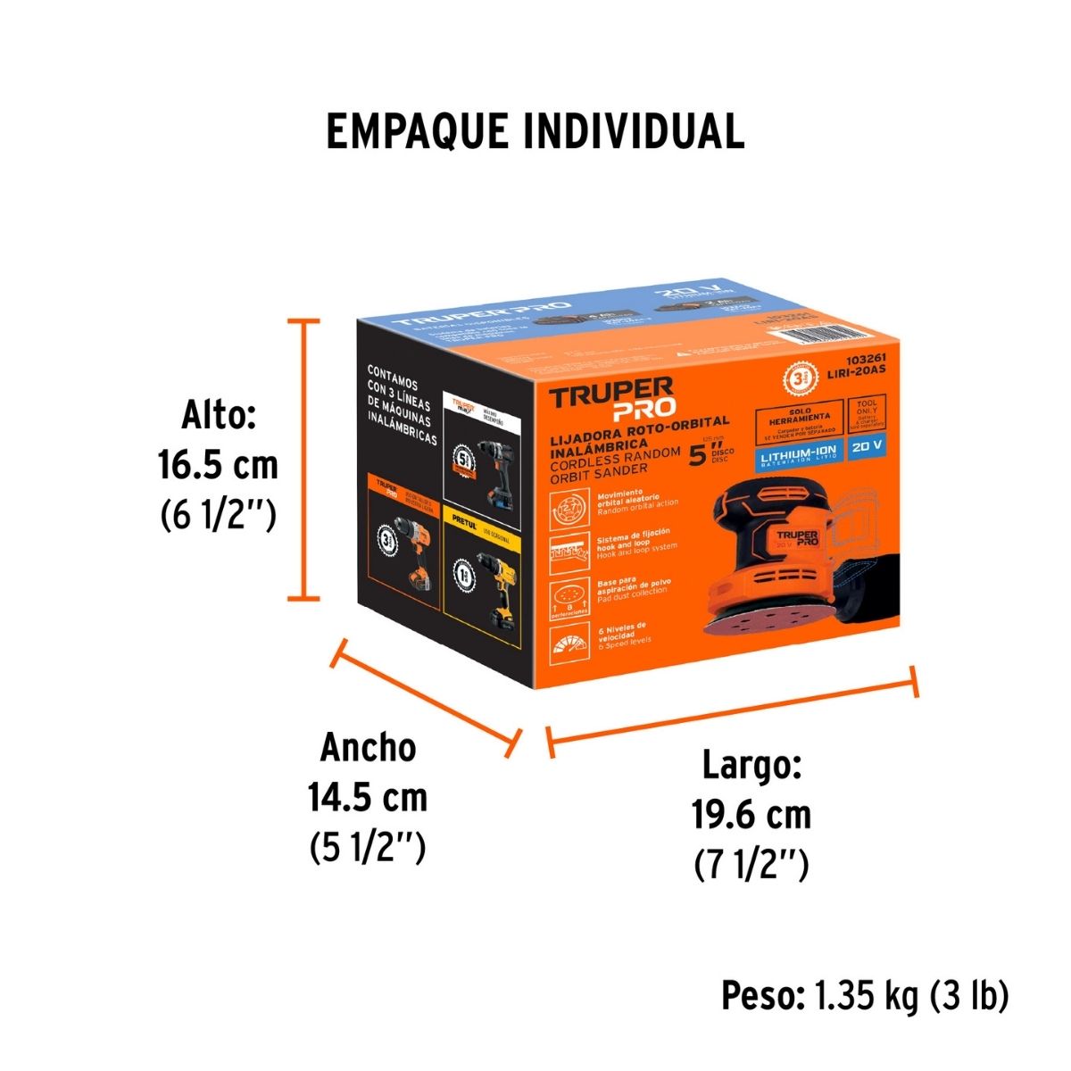 LIJADORA ROTO-ORBITAL 5' 20V SIN BATERIA TRUPER LIRI-20AS - 4