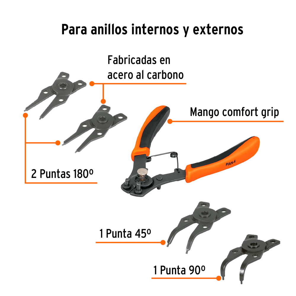ALICATE PARA ANILLOS DE RETENCIÓN 6' 4 CABEZAS INTERCAMBIABLES - 2