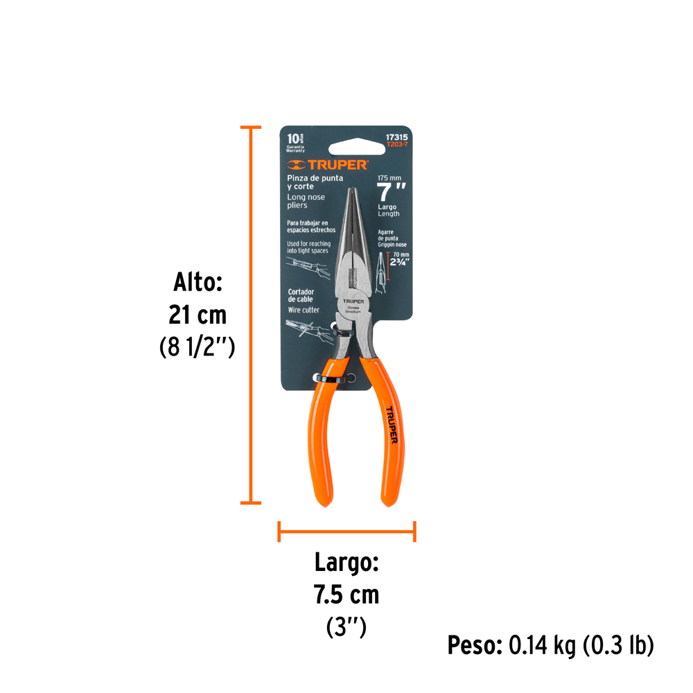 ALICATE DE PUNTA Y CORTE 7' MANGO DE PVC TRUPER - 5