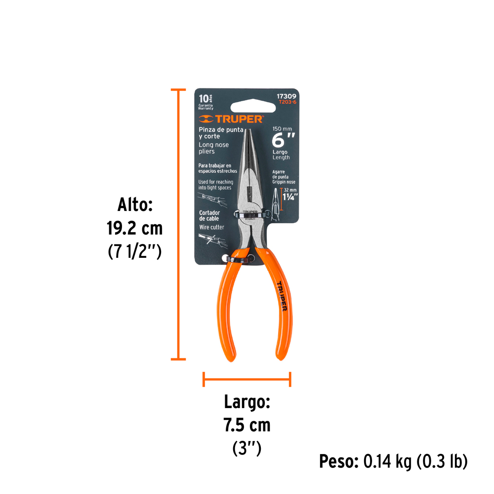 ALICATE DE PUNTA Y CORTE 6' MANGO DE PVC TRUPER - 5