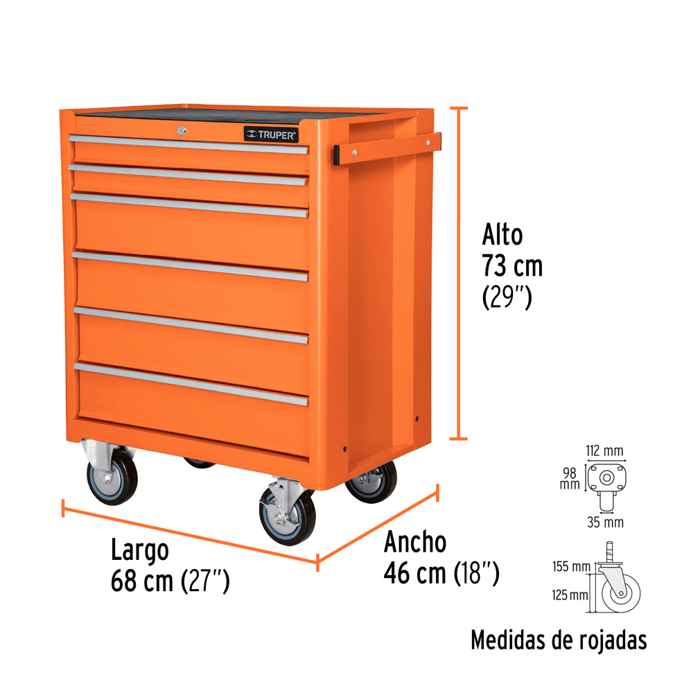 GABINETE METÁLICO MÓVIL 6 CAJONES CAPACIDAD 130 KG TRUPER - 3