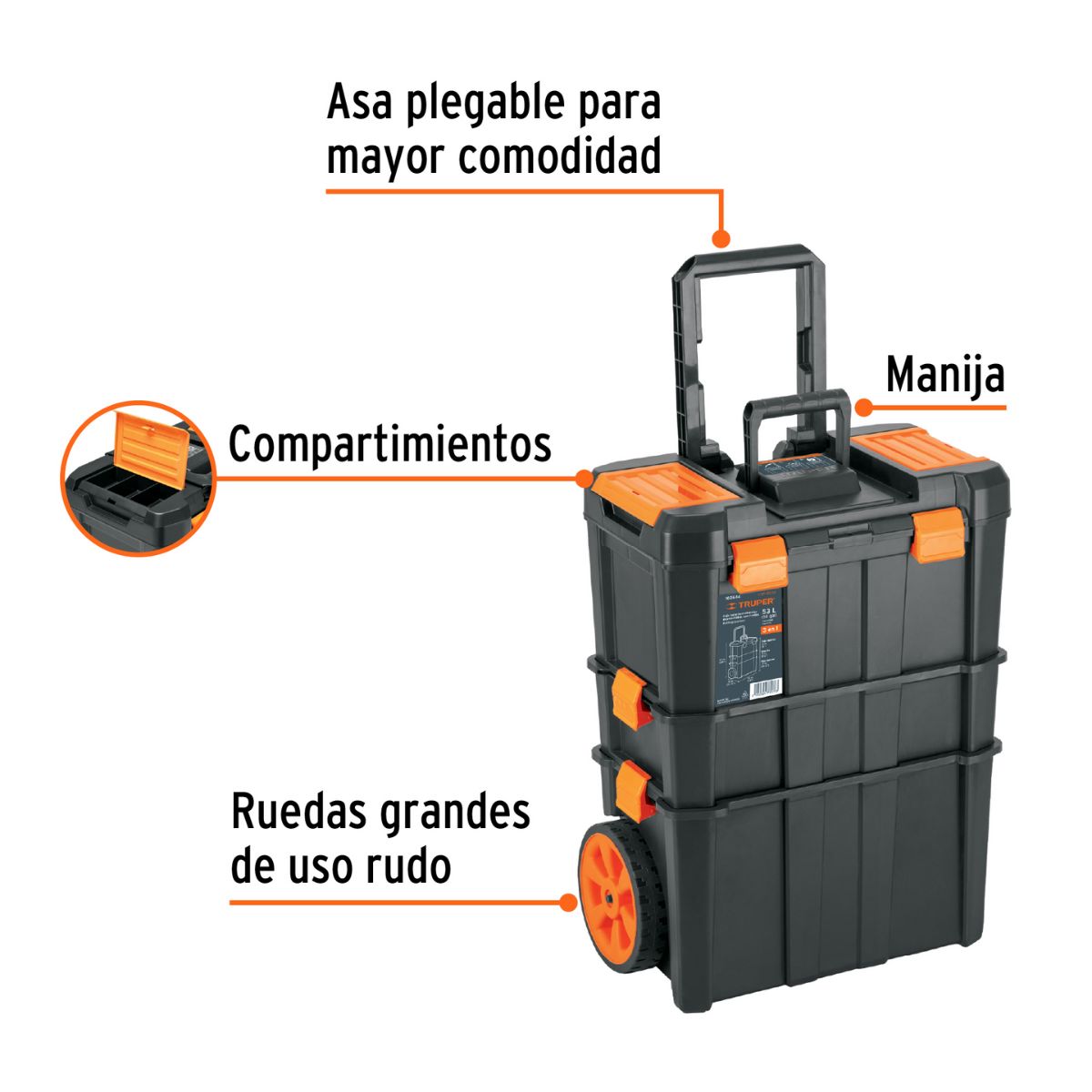 CAJA PARA HERRAMIENTAS 3 EN 1 CON RUEDAS CHP-1925R TRUPER - 2
