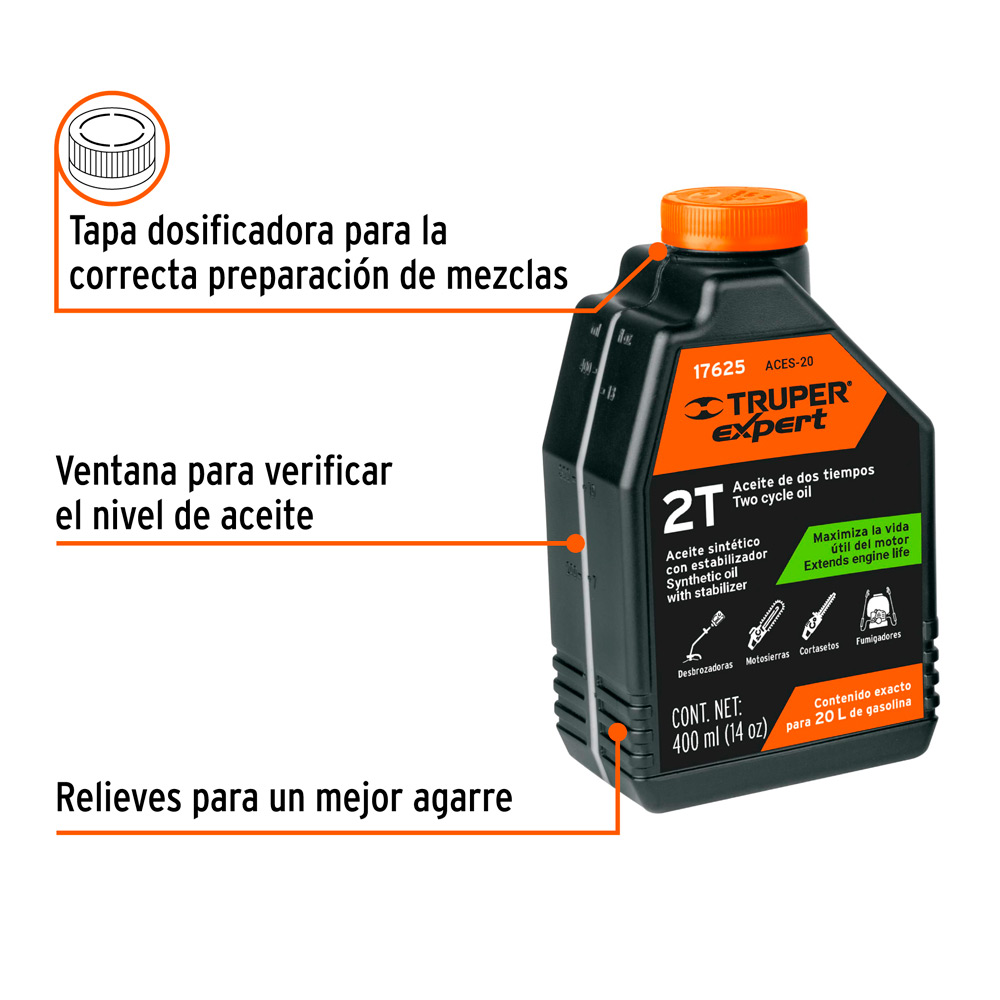 ACEITE SINTÉTICO PARA MOTOR DE 2 TIEMPOS 400 ML - 2