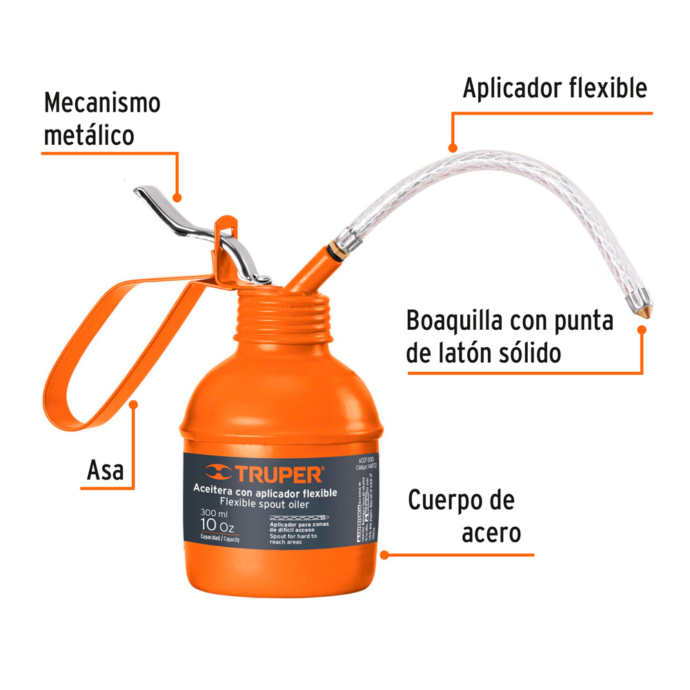 ACEITERA DE 300 ML (10 OZ) CON APLICADOR FLEXIBLE TRUPER - 2