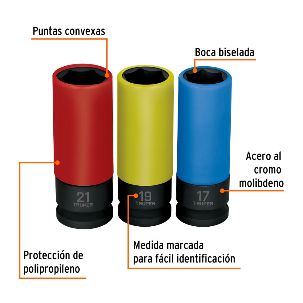 JDI-1/2X3MP JUEGO 3 DADOS LARGOS 1/2' IMPACTO PROTECCIÓN PLÁSTICA 6P MM - 2