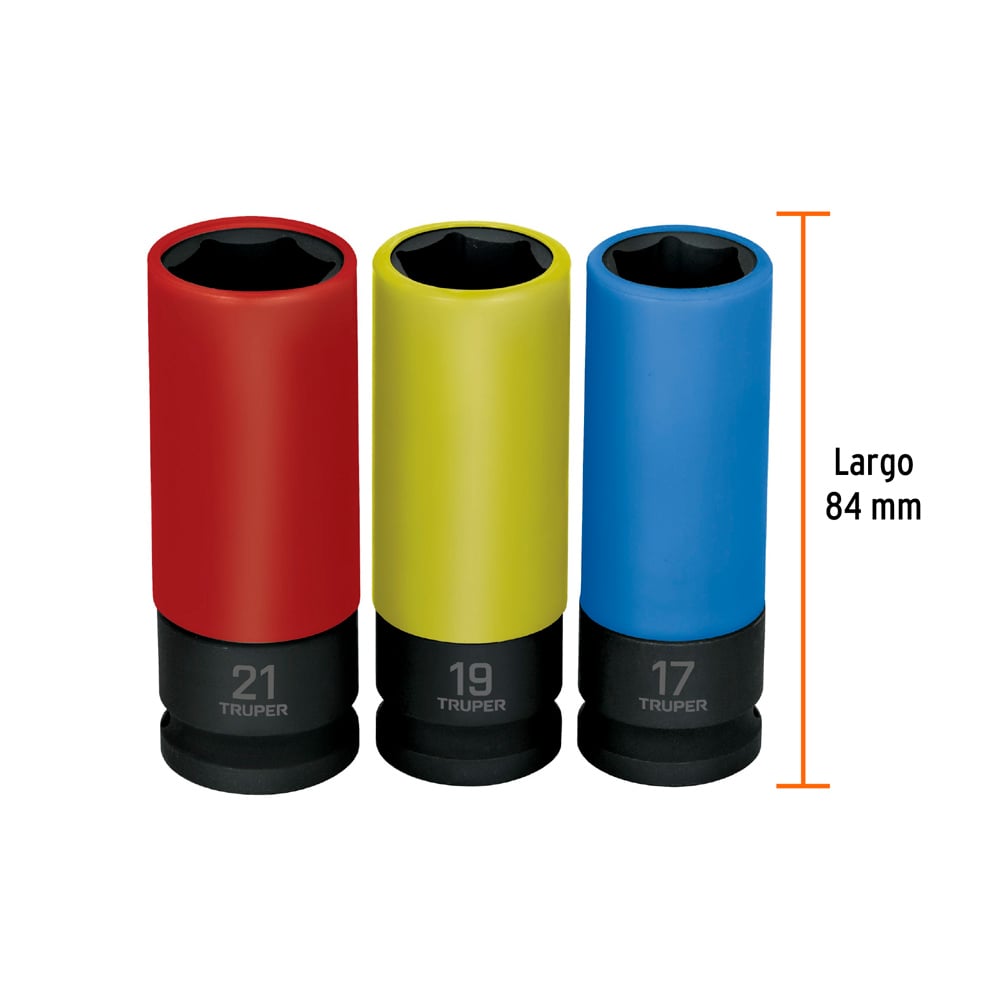 JDI-1/2X3MP JUEGO 3 DADOS LARGOS 1/2' IMPACTO PROTECCIÓN PLÁSTICA 6P MM - 3