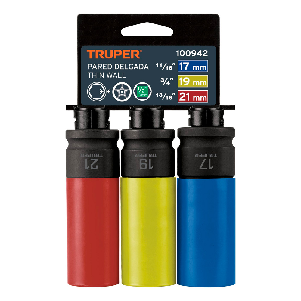 JDI-1/2X3MP JUEGO 3 DADOS LARGOS 1/2' IMPACTO PROTECCIÓN PLÁSTICA 6P MM - 5