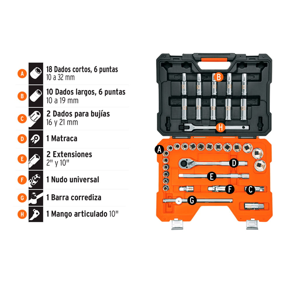 JD-1/2X36M JUEGO DE 36 HERRAMIENTAS CUADRO 1/2' MM PARA MECÁNICO - 4