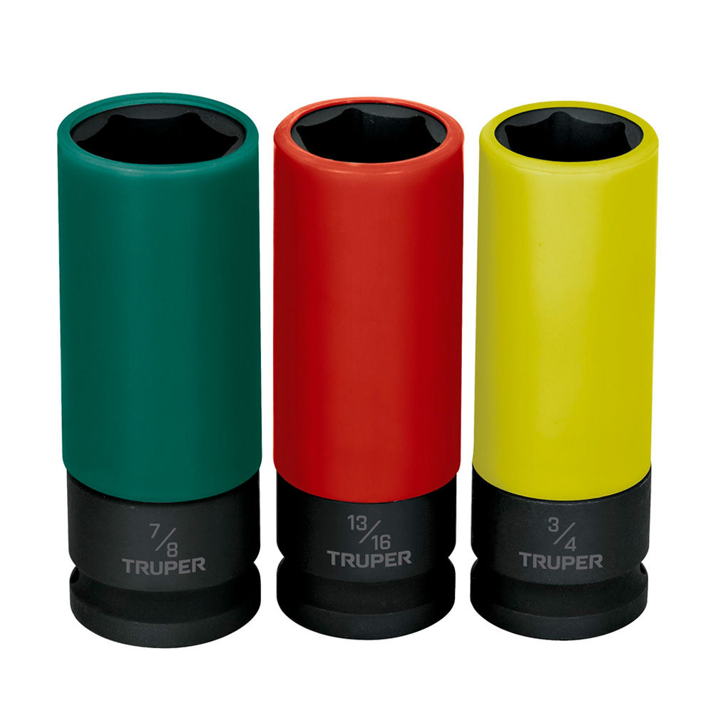 JDI-1/2X3LP JUEGO 3 DADOS LARGOS 1/2' IMPACTO PROTECCIÓN PLÁSTICA 6P STD - 1