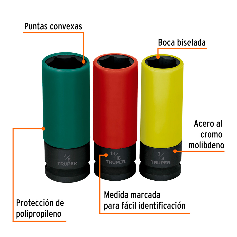 JDI-1/2X3LP JUEGO 3 DADOS LARGOS 1/2' IMPACTO PROTECCIÓN PLÁSTICA 6P STD - 2