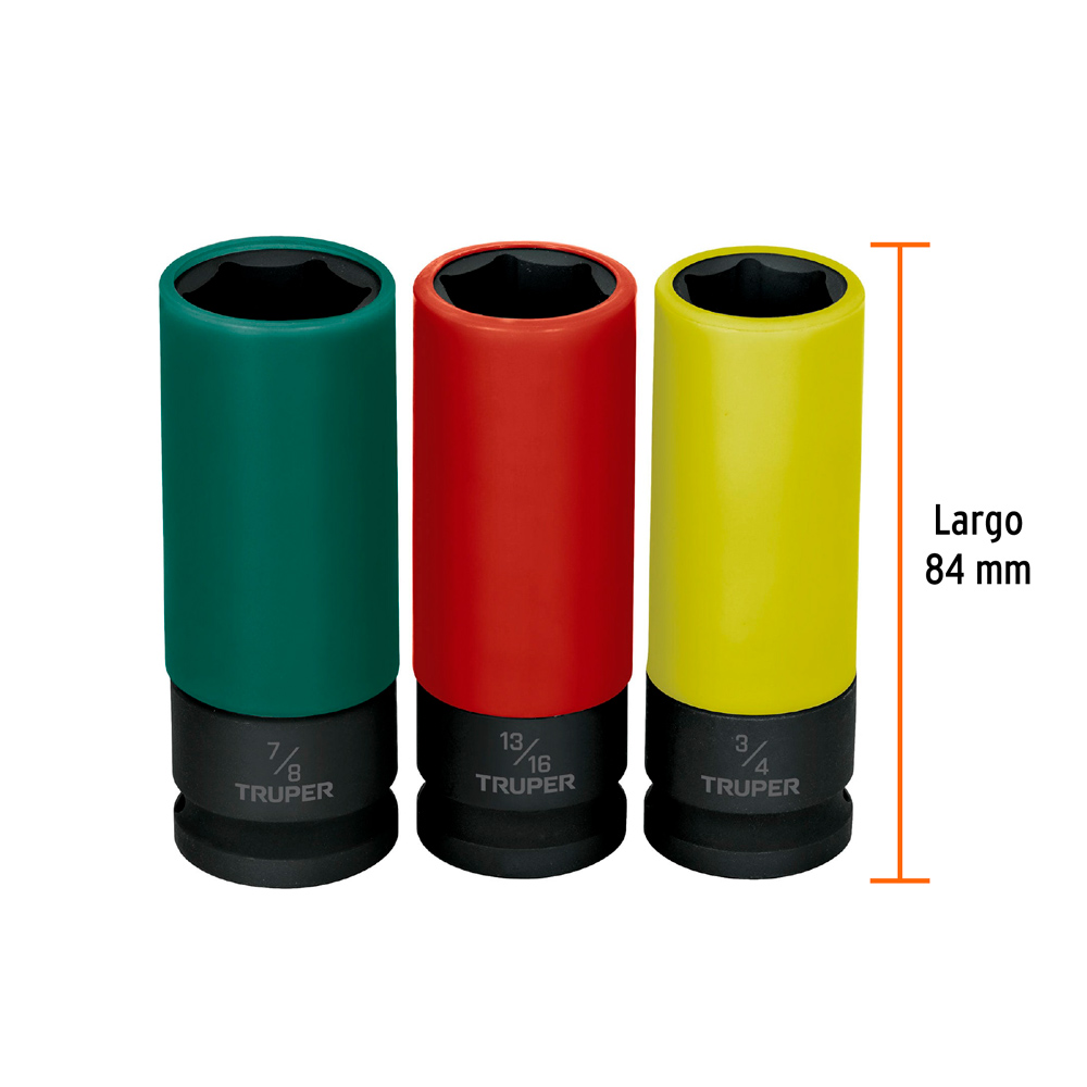JDI-1/2X3LP JUEGO 3 DADOS LARGOS 1/2' IMPACTO PROTECCIÓN PLÁSTICA 6P STD - 3