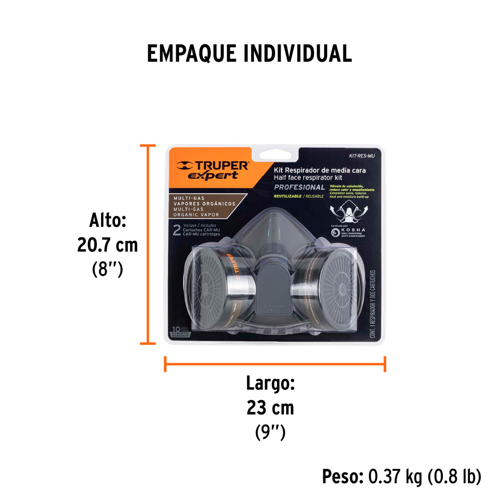 KIT RESPIRADOR PROFESIONAL CON CARTUCHOS MULTIGAS TRUPER - 3