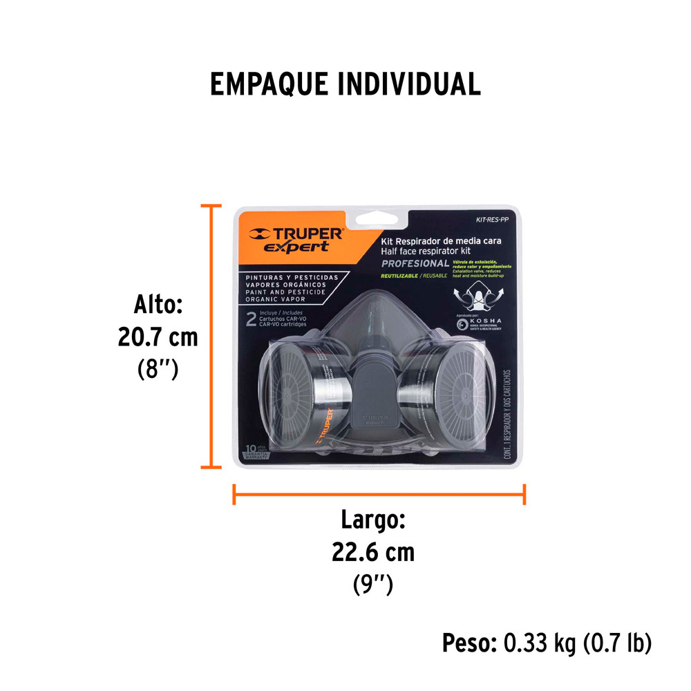 KIT RESPIRADOR PROFESIONAL CON CARTUCHOS PINTURA Y PESTICIDA - 3