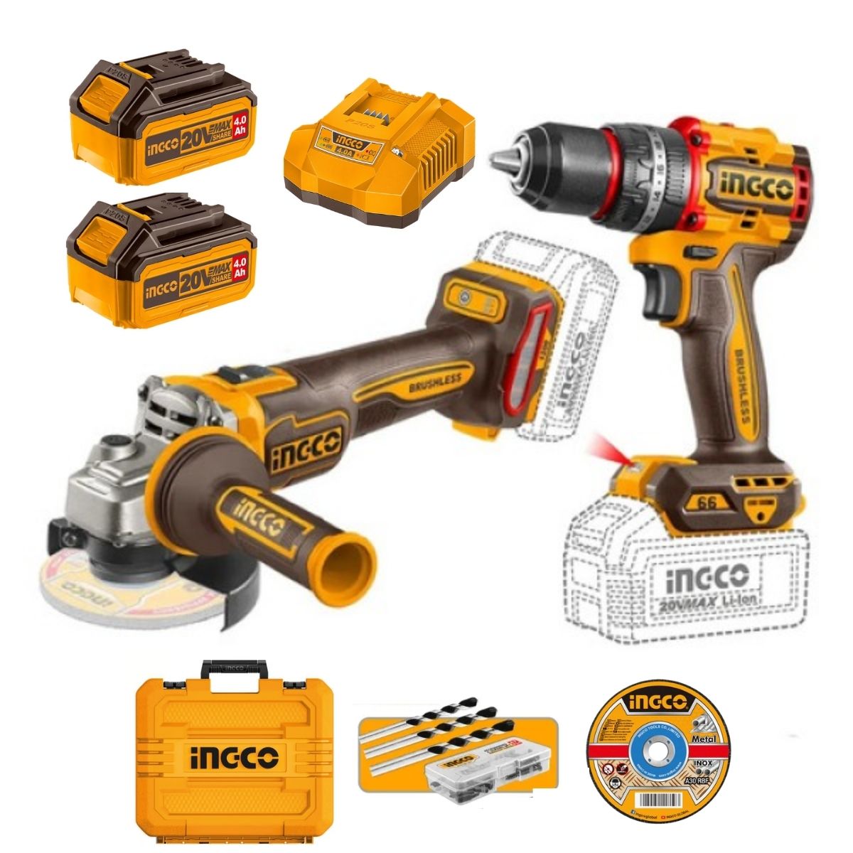 TALADRO PERCUTOR + AMOLADORA 115 MM 20V INGCO CKLI20256 - 1