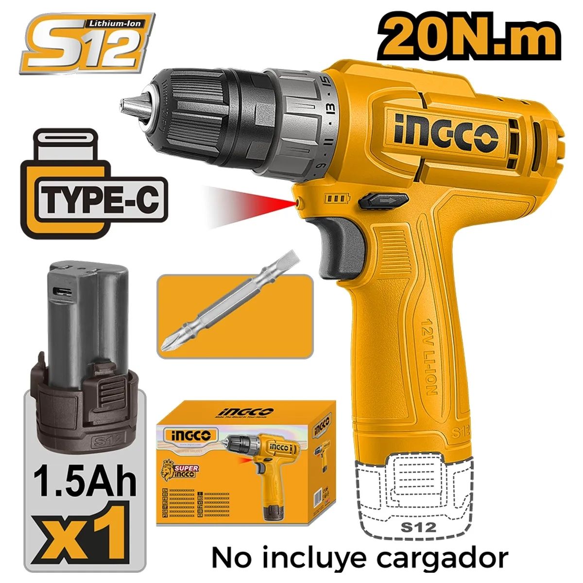 TALADRO ATORNILLADOR 12V 20NM INGCO CDLI12456 - 2