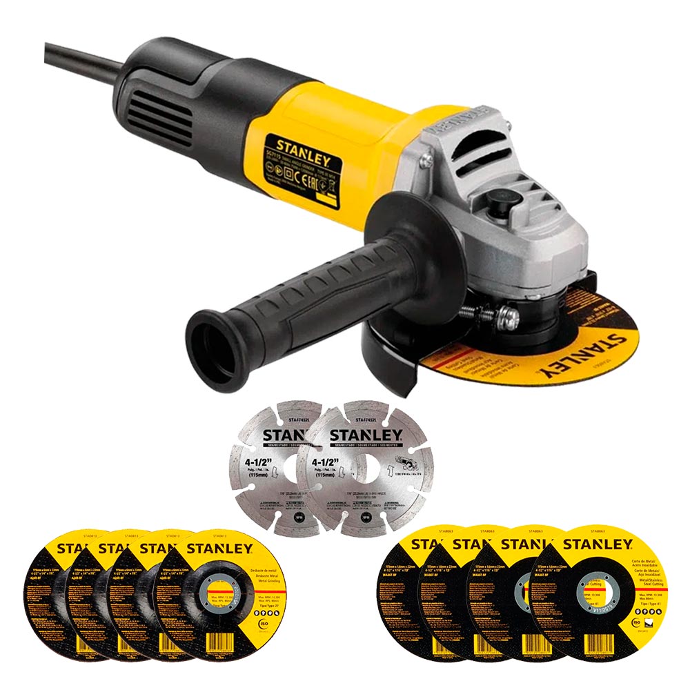AMOLADORA ESMERIL STANLEY SG7115V10 4 1/2' 750W + 10 DISCOS - 1
