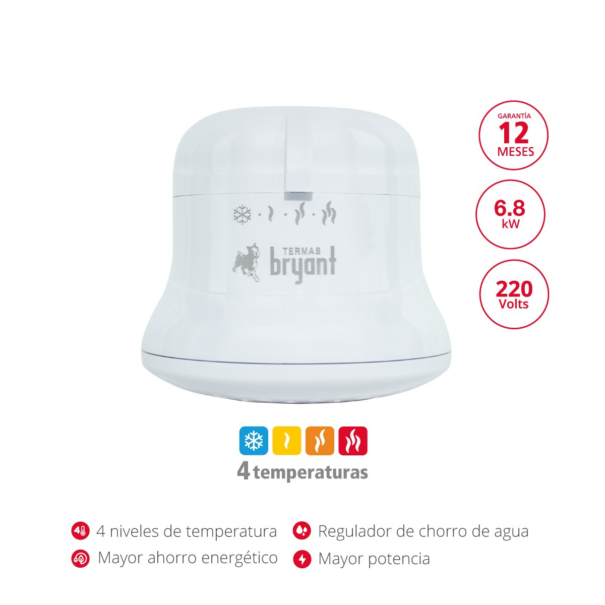 DUCHA ELÉCTRICA BRYANT IDEALE 6.8 KW 4 NIVELES BAJO PRESIÓN - 1