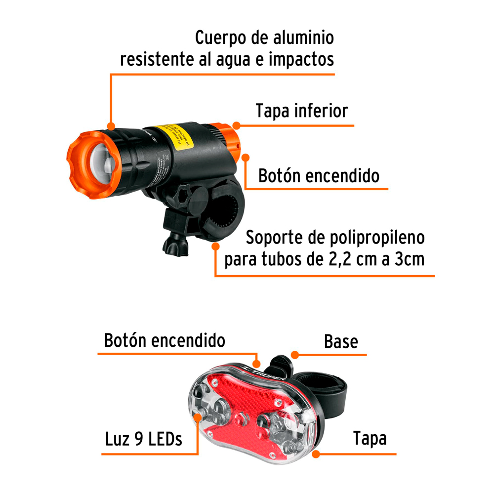 JUEGO DE LINTERNA TRUPER PARA BICICLETA 16798 - 3